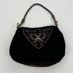 Vintage Y2K Velvet Shoulder Bag Nine West Chocolate Brown Embroidered Studded